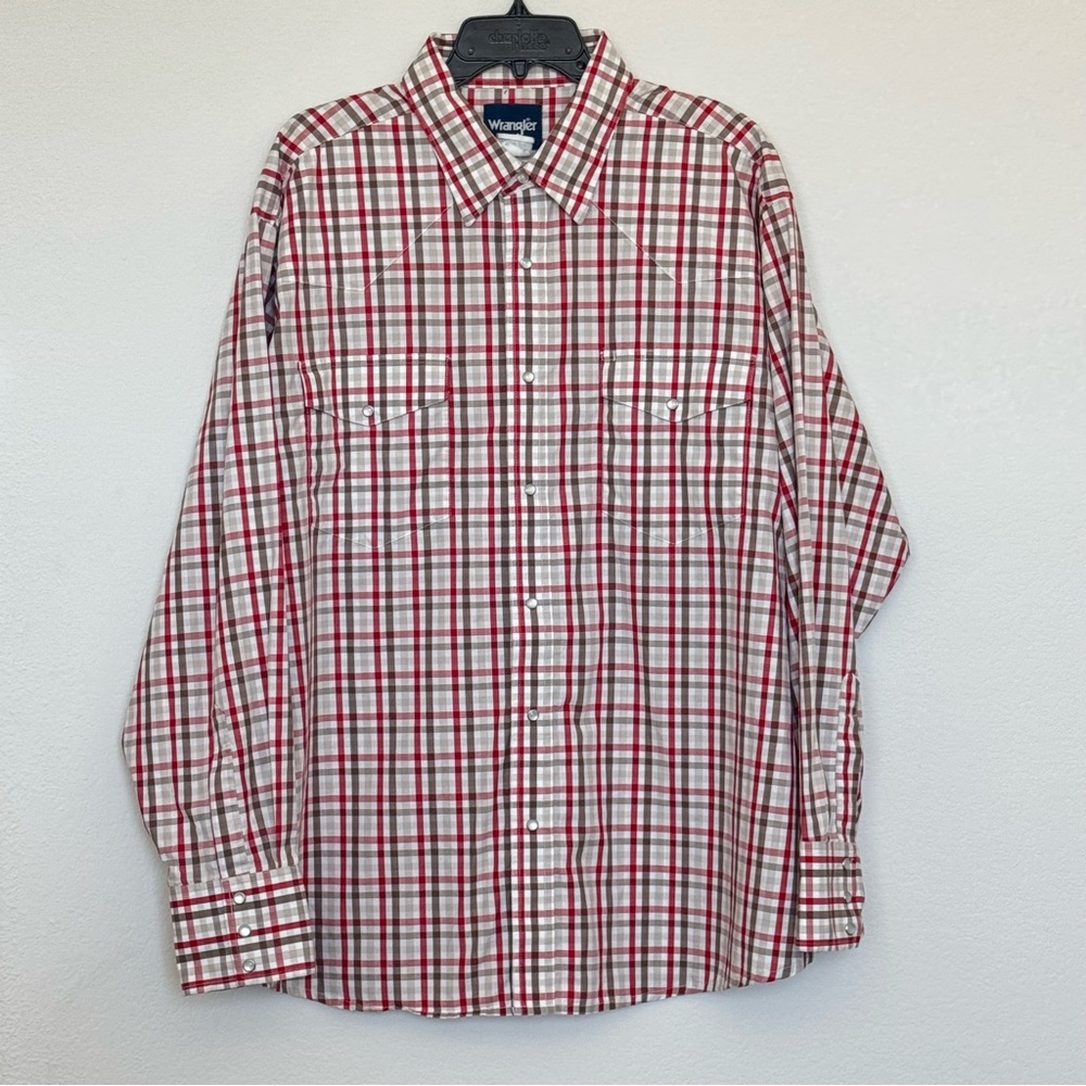 Wrangler Long Sleeve Snap Front Western Cowboy Red/Brown/White Flannel size XXL
